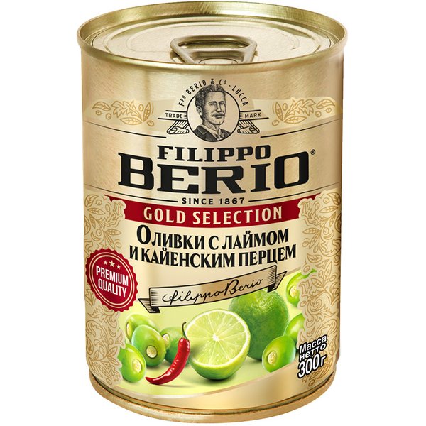 Filippo Berio Gold Selection Оливки с лаймом и кайенским перцем 300 г