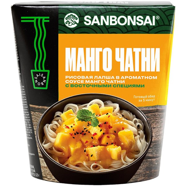 SanBonsai Лапша рисовая в соусе «Манго чатни» с восточными специями 123 г