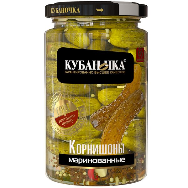 Корнишоны маринованные (3–6 см) «Кубаночка» 360 г