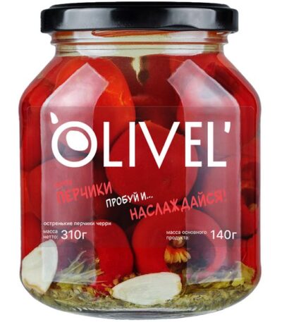 Olivel Перец Черри красный маринованный в сладкой заливке 340 г