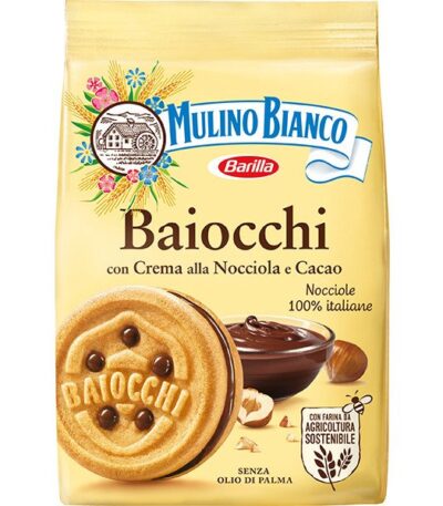 Печенье Mulino Bianco Baiocchi (сахарное «Байокки») с какао-ореховым кремом 260 г